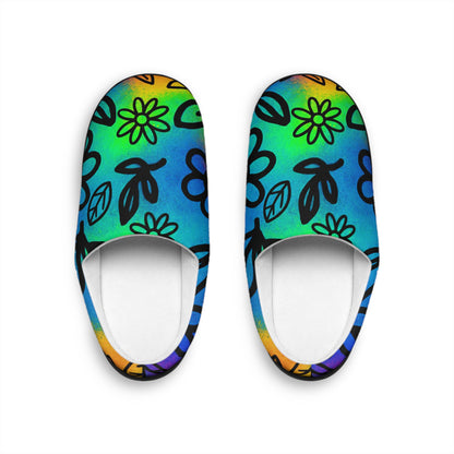Rainbow Floral Slippers | Colorful Cozy Indoor Shoes