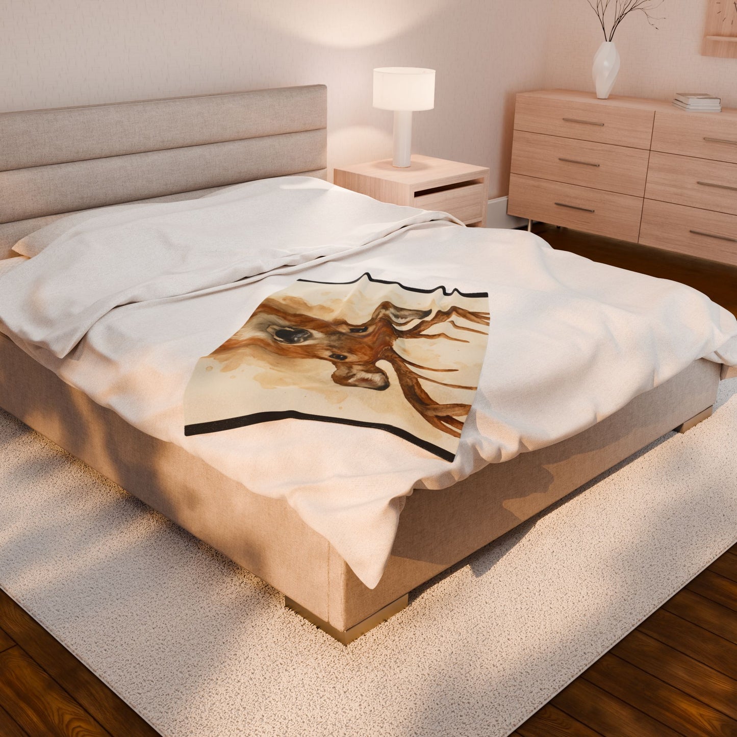 Watercolor Buck Deer Velveteen Plush Blanket | Rustic Wildlife Throw