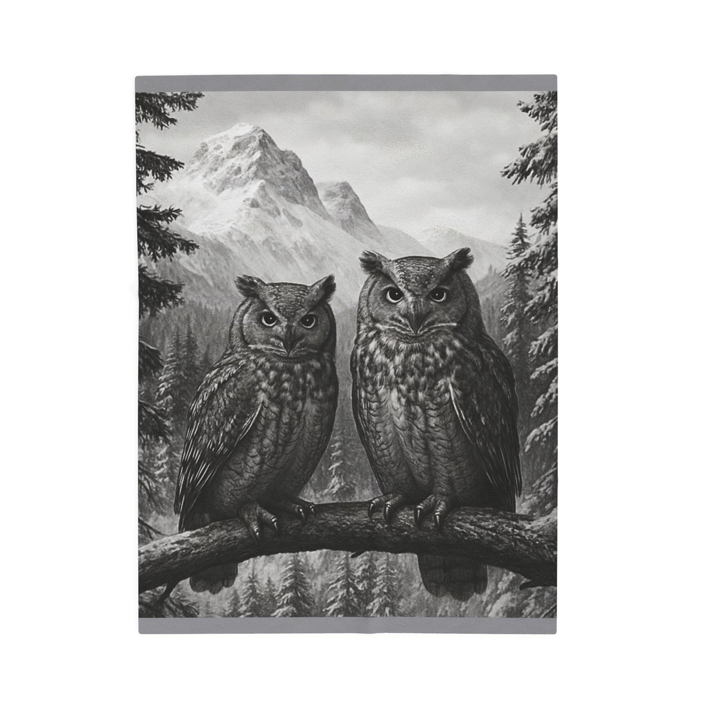 Rustic Owl Mountain Blanket Wildlife Cabin Decor, Cozy Forest Throw, Nature Inspired Bedding  Velveteen Plush Blanket
