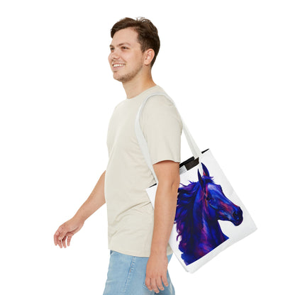 Bold Horse Tote Bag, Vibrant Blue & Purple Wild Spirit Artwork