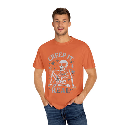 Creep It Real Skeleton T Shirt Funny Urban Halloween Graphic Tee Unisex Black Spooky T Shirt Unisex Garment Dyed  Tshirt Men Women