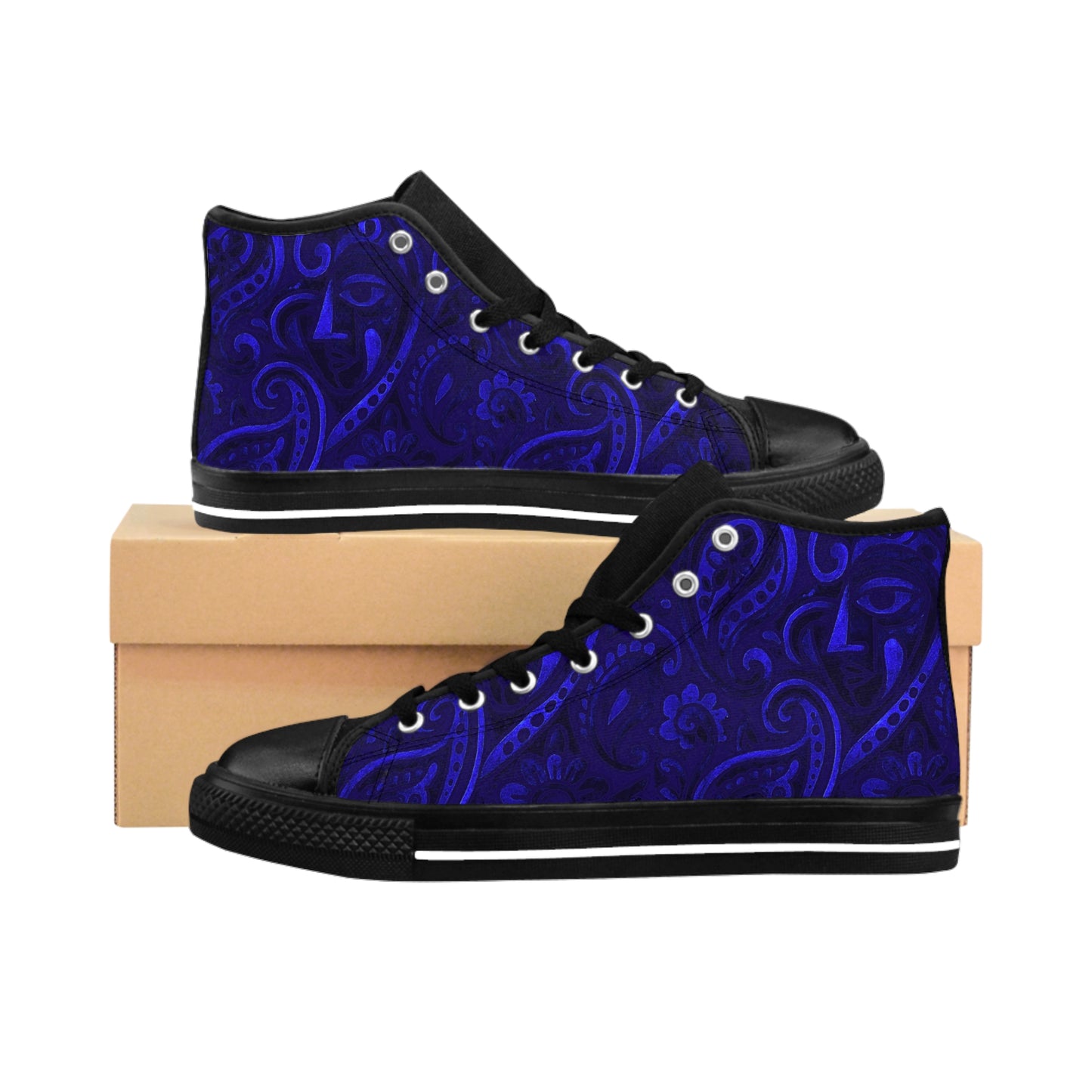 Blue Paisley Sneakers | Elegant Pattern High Top Shoes