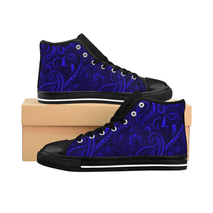 Blue Paisley Sneakers | Elegant Pattern High Top Shoes