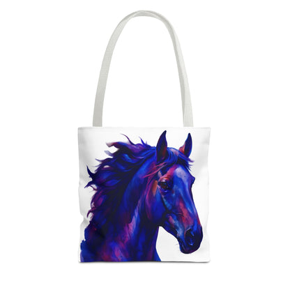 Bold Horse Tote Bag, Vibrant Blue & Purple Wild Spirit Artwork