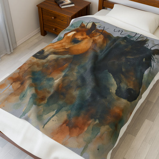 Watercolor Horse Blanket, Cozy Western Ranch Throw with Horse Lovers Art