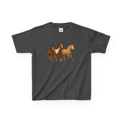 Kids Three Horse T shirt, Western, country, cute, Heavy Tee, fall, gallop, freedom