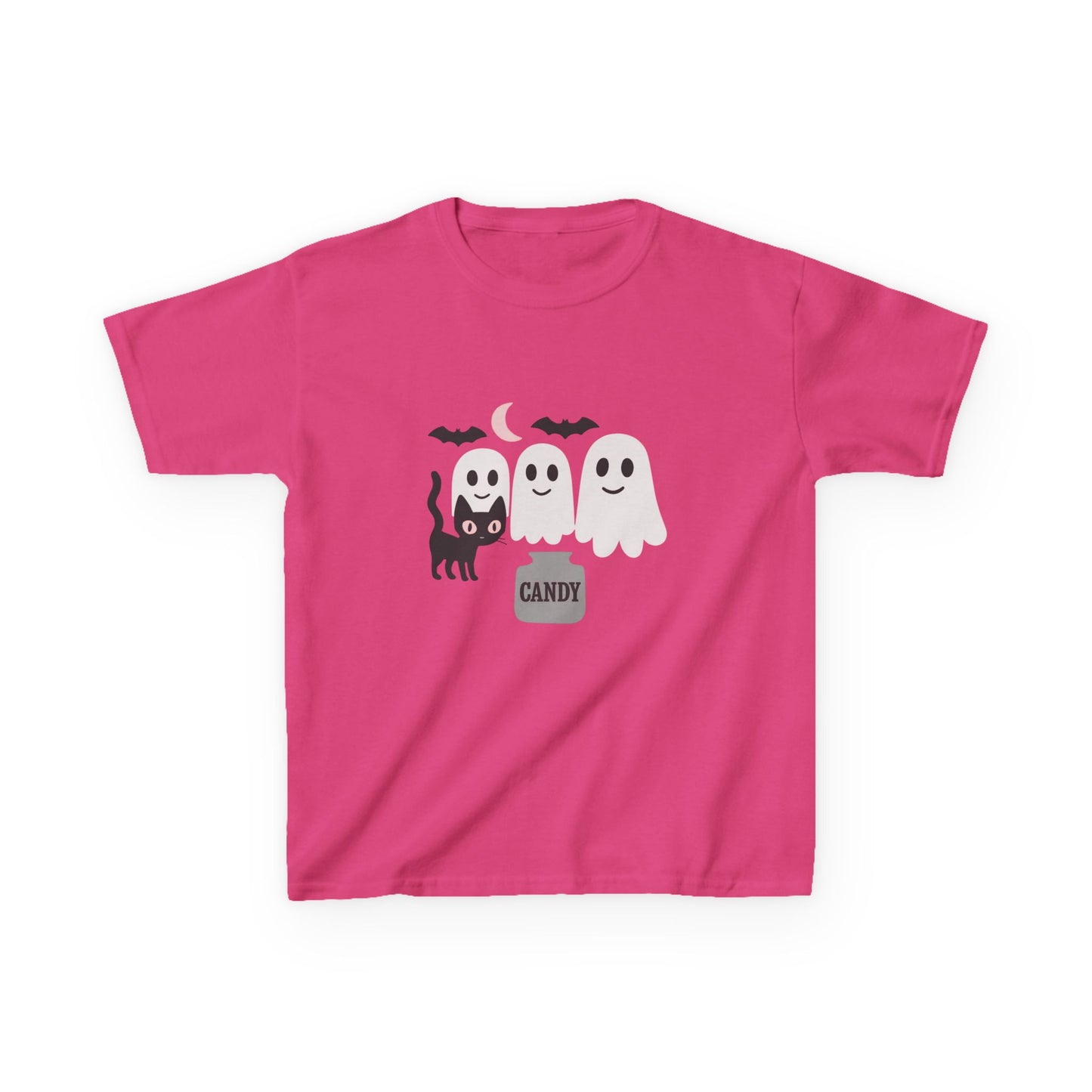 Halloween Youth Shirt Ghost Cat Candy Tee Boy Girl Pink Kids Trick or Treat T-Shirt Kids Heavy Cotton™ Tee