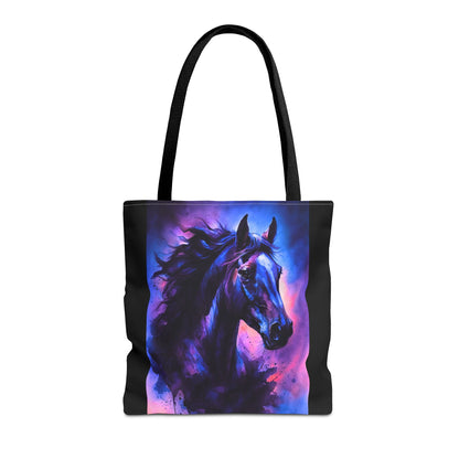 Bold Horse Tote Bag, Vibrant Blue & Purple Wild Spirit Artwork
