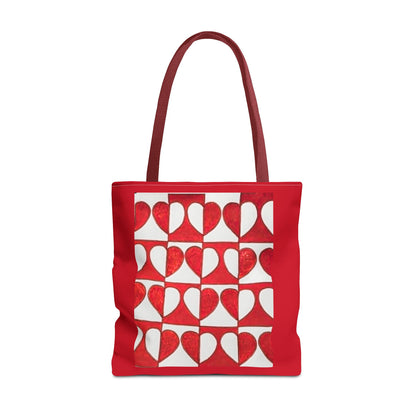Red Heart Pattern Tote Bag | Repeating Valentine Heart Design