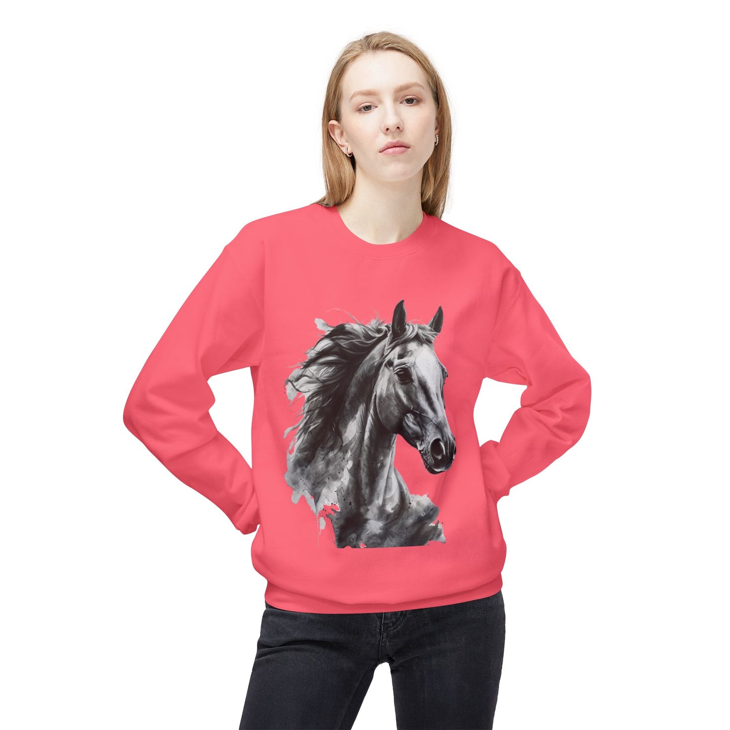 Horse Lover Sweatshirt Black and White Equestrian Art Pullover