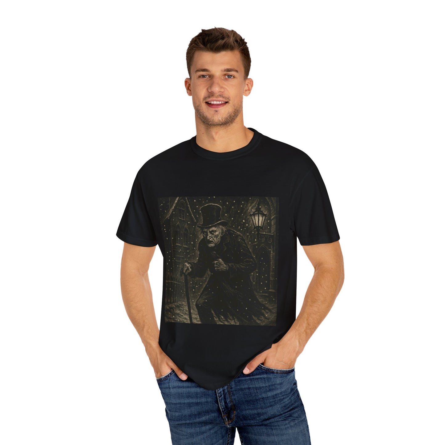 Gothic Scrooge T Shirt Dark Christmas Carol Shirt Vintage Haunted Dickens Tee Unisex Garment Dyed T shirt