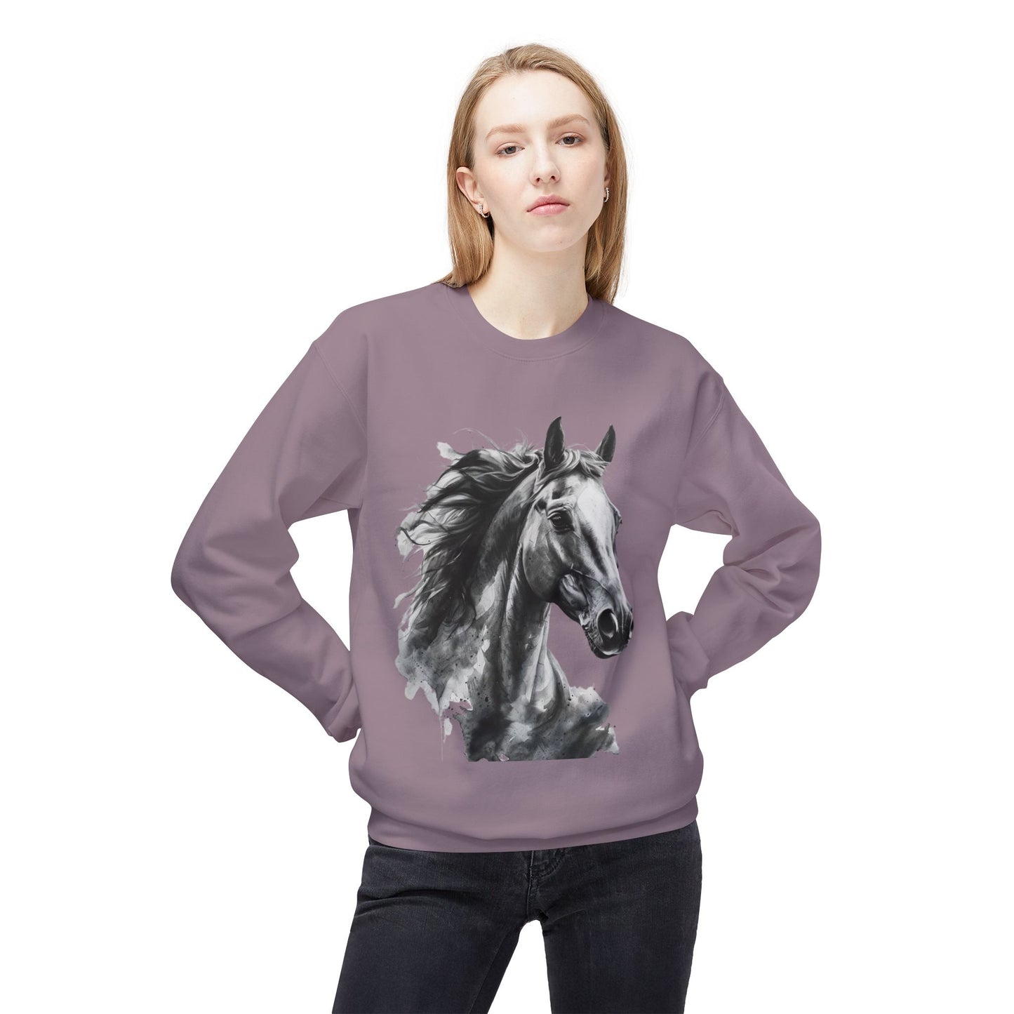 Horse Lover Sweatshirt Black and White Equestrian Art Pullover