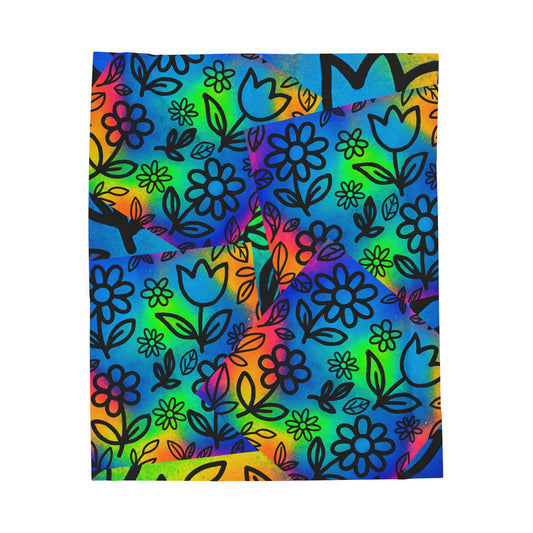 Rainbow Floral Plush Blanket | Colorful Cozy Soft Throw
