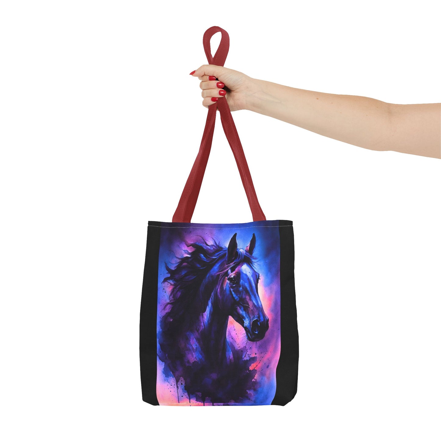 Bold Horse Tote Bag, Vibrant Blue & Purple Wild Spirit Artwork