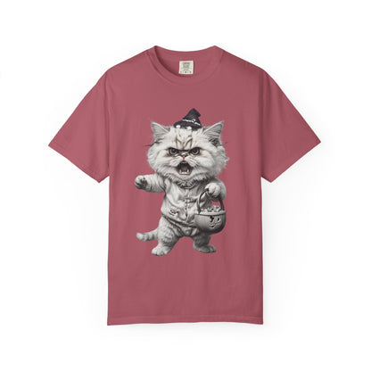 Angry Halloween Cat T Shirt  Funny Spooky Kitten Tee  Gothic Trick or Treat Shirt Unisex Garment Dyed T shirt
