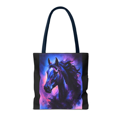 Bold Horse Tote Bag, Vibrant Blue & Purple Wild Spirit Artwork