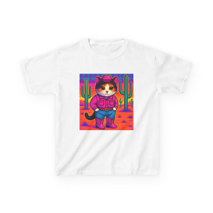 Cowgirl Cat Kids Shirt Cute Western Cat Tee Pink Calico Kitty Desert Shirt Y2K Girls Graphic Tee Kids Heavy