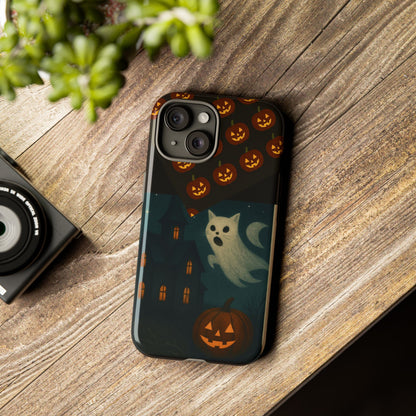 Phone Case, Halloween Haunted House Cat Ghost  iPhone 16, 15, 14, Pixel 8, 6 Samsung Galaxy 25, 24, 23