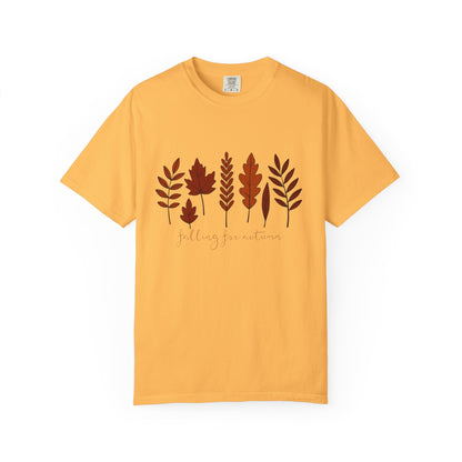 Falling for Autumn Shirt Cozy Fall Leaves Graphic Tee for Seasonal Outfits Unisex Garment Dyed T shirt