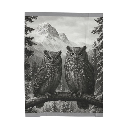 Rustic Owl Mountain Blanket Wildlife Cabin Decor, Cozy Forest Throw, Nature Inspired Bedding  Velveteen Plush Blanket