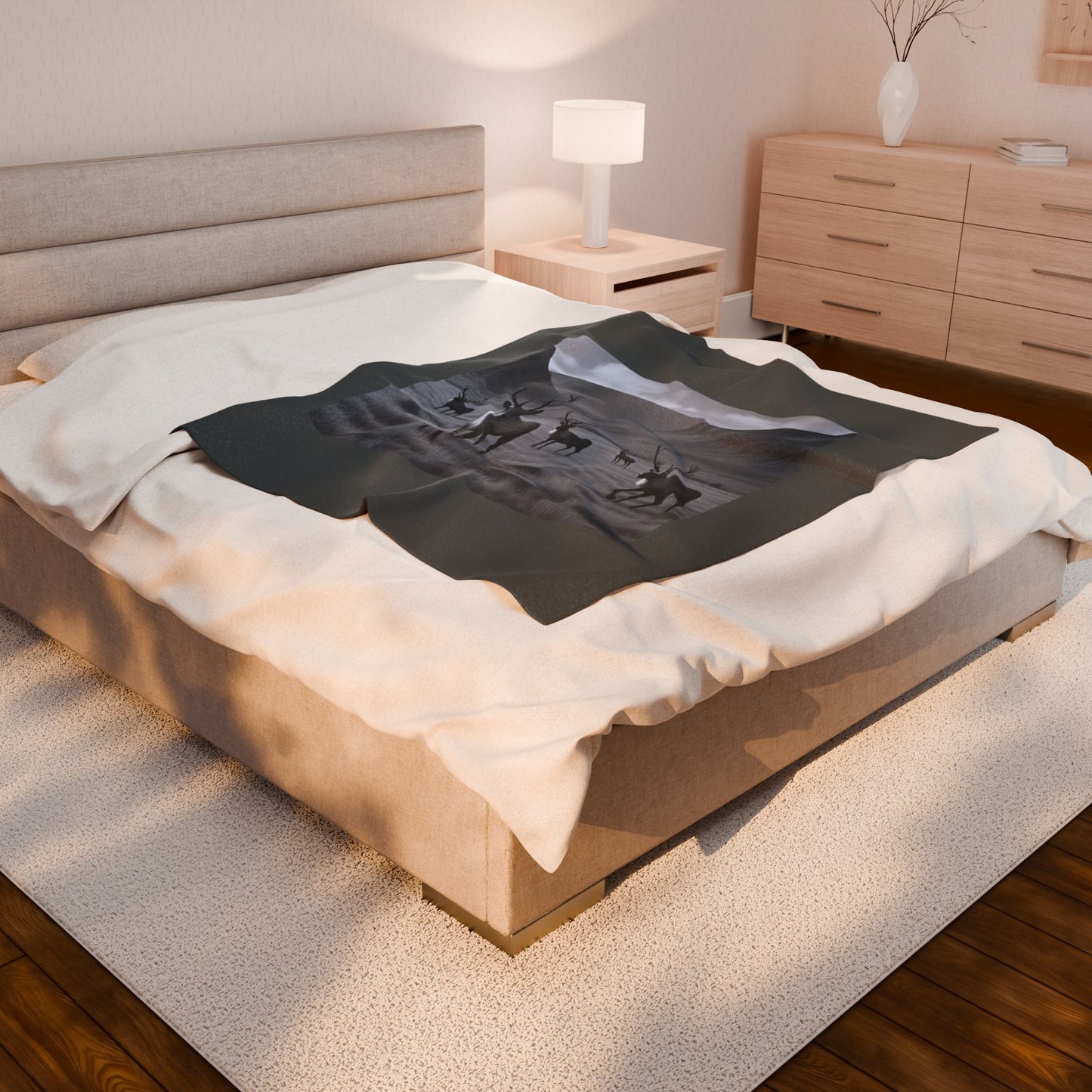 Black and White Deer Mountain Blanket Cozy Wildlife Lodge Cabin Plush Velveteen Throw for Rustic Home Décor