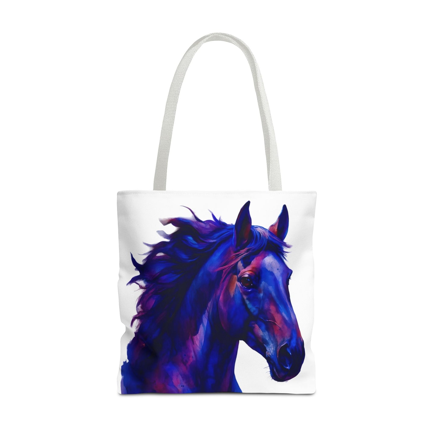 Bold Horse Tote Bag, Vibrant Blue & Purple Wild Spirit Artwork