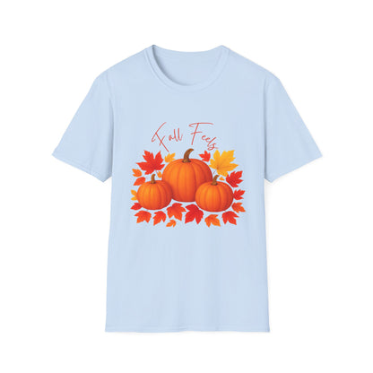 Fall Feels Pumpkin T-Shirt Cozy Autumn Leaves & Seasonal Harvest Tee Unisex Soft style T Shirt