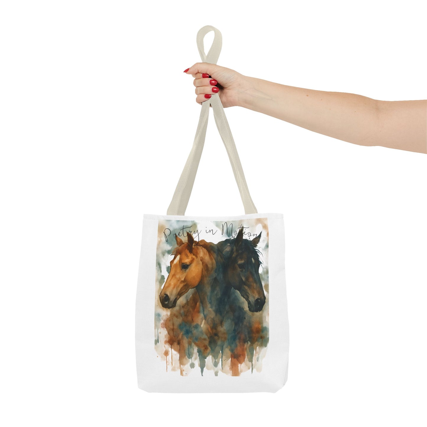 Horse Art Tote Bag, Watercolor Horses, Pretty in Motion