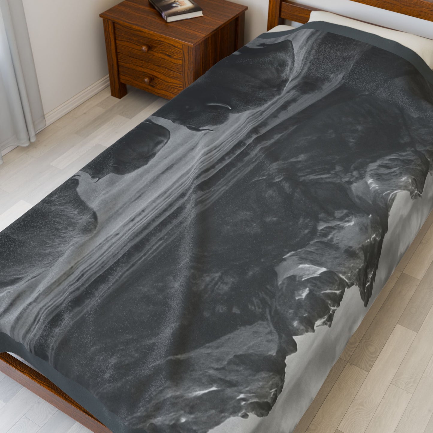 Bison Herd Mountain Landscape Blanket | Velveteen Plush Blanket