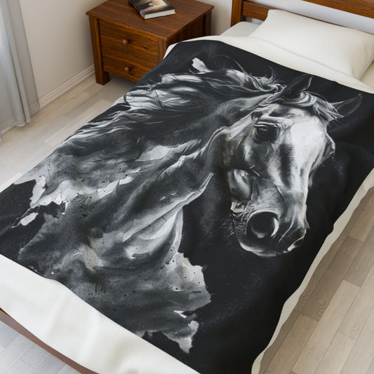 Black Stallion Art Blanket | Luxury Horse Lover Throw
