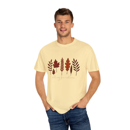 Falling for Autumn Shirt Cozy Fall Leaves Graphic Tee for Seasonal Outfits Unisex Garment Dyed T shirt