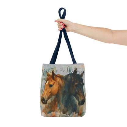 Horse Art Tote Bag, Watercolor Horses, Pretty in Motion