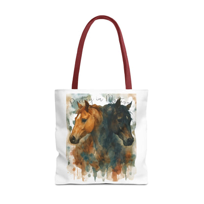 Horse Art Tote Bag, Watercolor Horses, Pretty in Motion