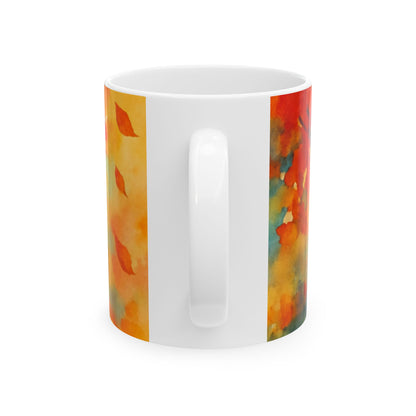 Autumn Watercolor Mug  Cozy Fall Leaves Ceramic Coffee Cup Gift Ceramic Mug, (11oz, 15oz)