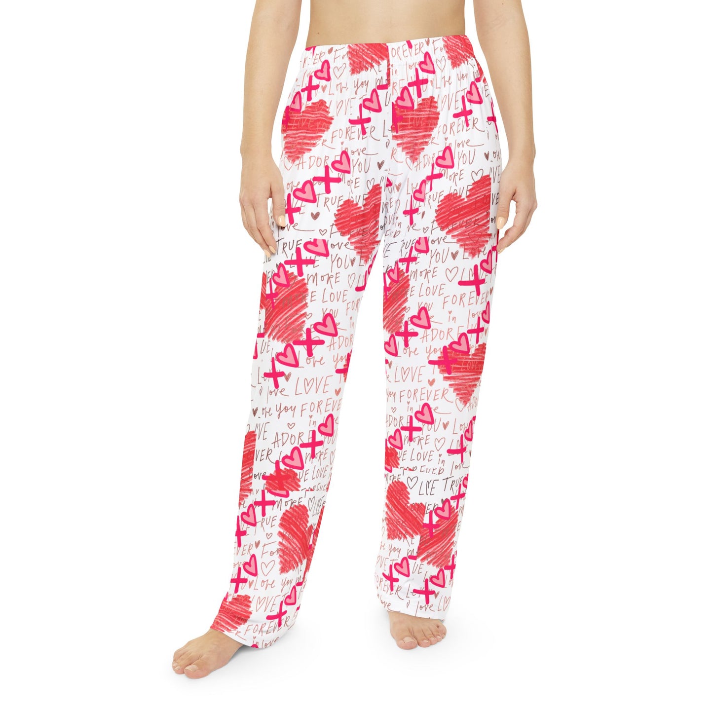 Red Scribble Hearts Pajama Pants | Valentine XOXO Love Print