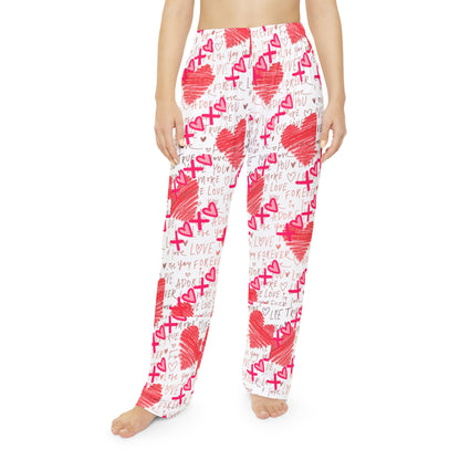 Red Scribble Hearts Pajama Pants | Valentine XOXO Love Print
