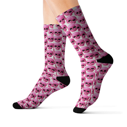 Pink Skull Halloween Socks  Creepy Cute Gothic Unisex Sock Gift  All Over Print Spooky Fashion