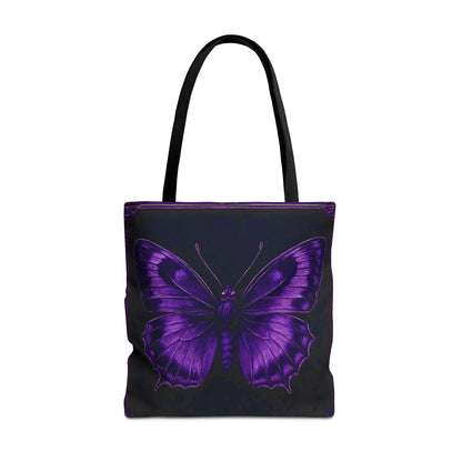 Purple Butterfly Tote Bag, Gothic Aesthetic Tote, Dark Fashion Bag, Nature Inspired Carryall Tote Bag (AOP)