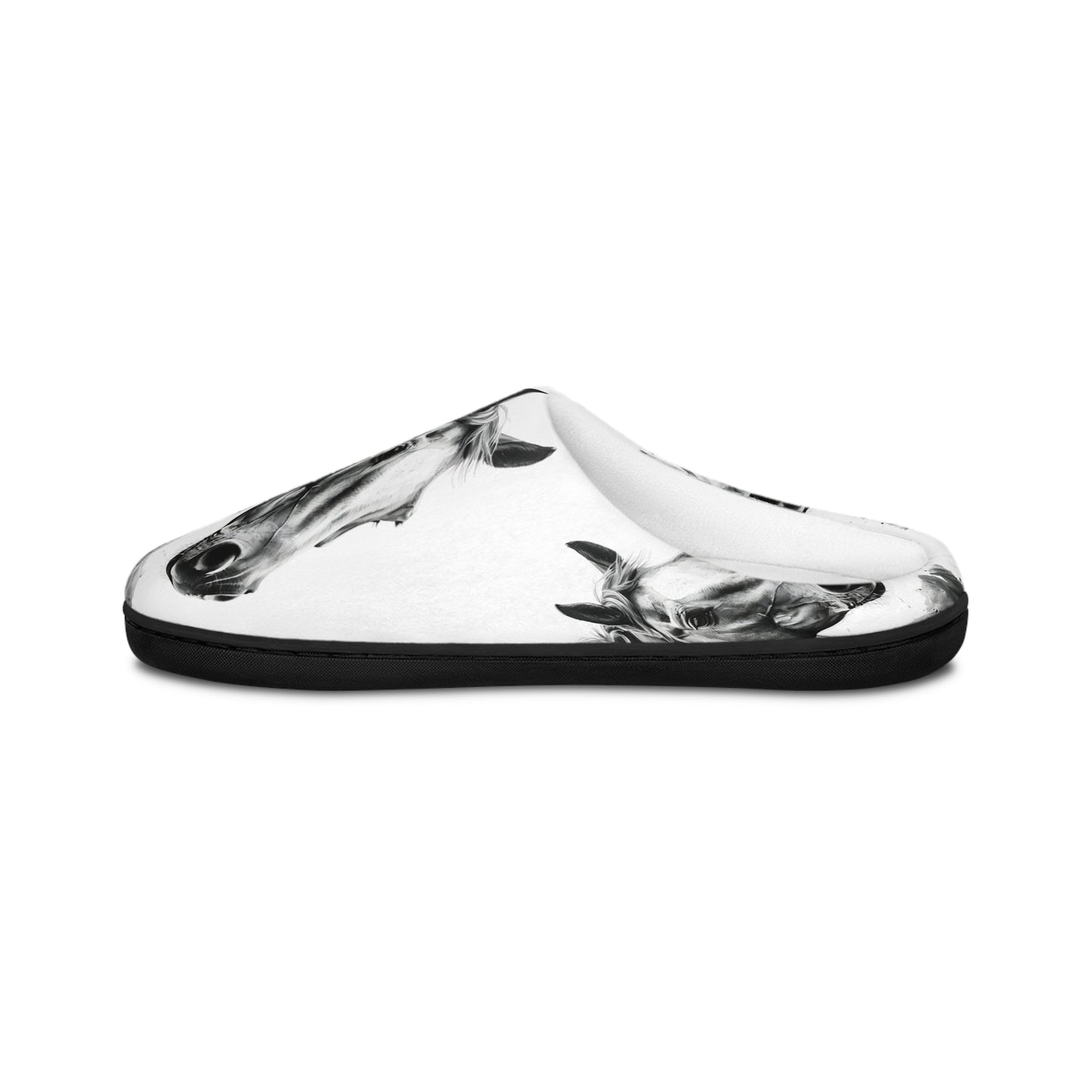 Black and White Horse Slippers Cozy Indoor Equestrian Footwear, Western Ranch Style Gift