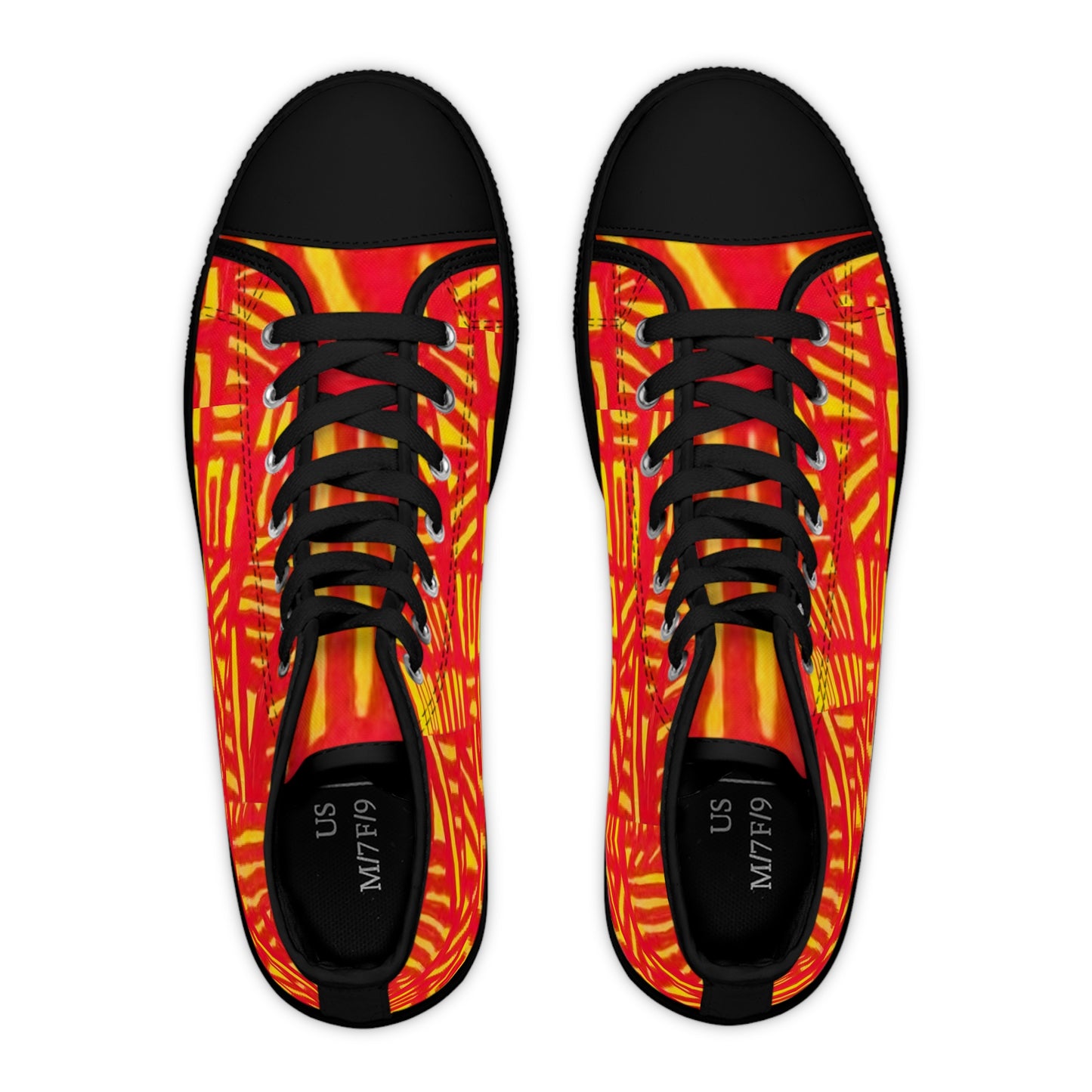 Abstract Red Yellow Tribal Pattern High Top Sneakers | Bold Graphic Shoes