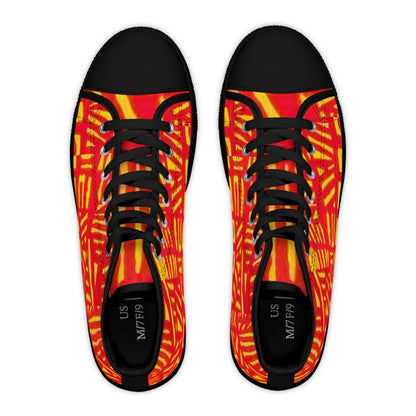 Abstract Red Yellow Tribal Pattern High Top Sneakers | Bold Graphic Shoes