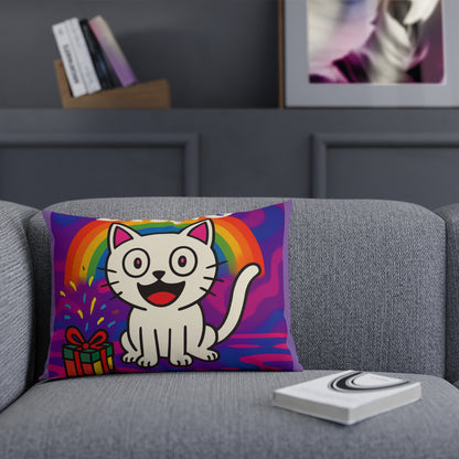 Cushion Pillow, Rainbow White Kitten Decorative Throw Pillow, Bed Cushion, Living Room Pillow, Nursery Decor, Couch Pillow