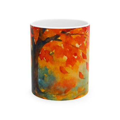 Autumn Watercolor Mug  Cozy Fall Leaves Ceramic Coffee Cup Gift Ceramic Mug, (11oz, 15oz)
