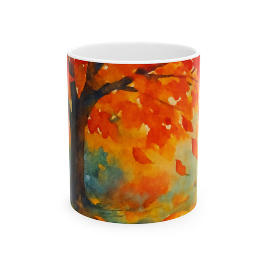 Autumn Watercolor Mug  Cozy Fall Leaves Ceramic Coffee Cup Gift Ceramic Mug, (11oz, 15oz)