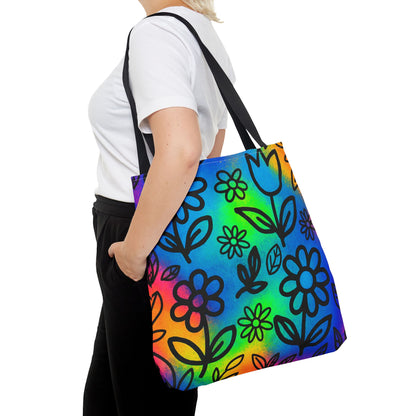 Rainbow Floral Tote Bag | Colorful Reusable Shopper