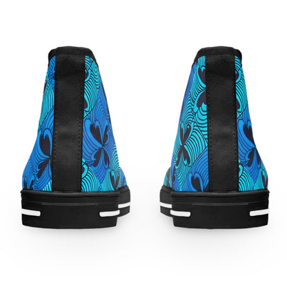 Blue Floral Wave Pattern Women's High Top Sneakers | Tropical Hibiscus Swim