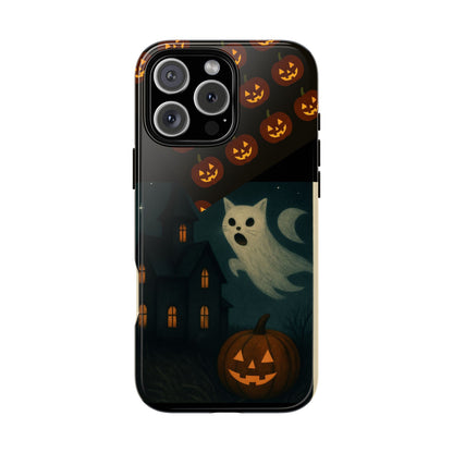 Phone Case, Halloween Haunted House Cat Ghost  iPhone 16, 15, 14, Pixel 8, 6 Samsung Galaxy 25, 24, 23