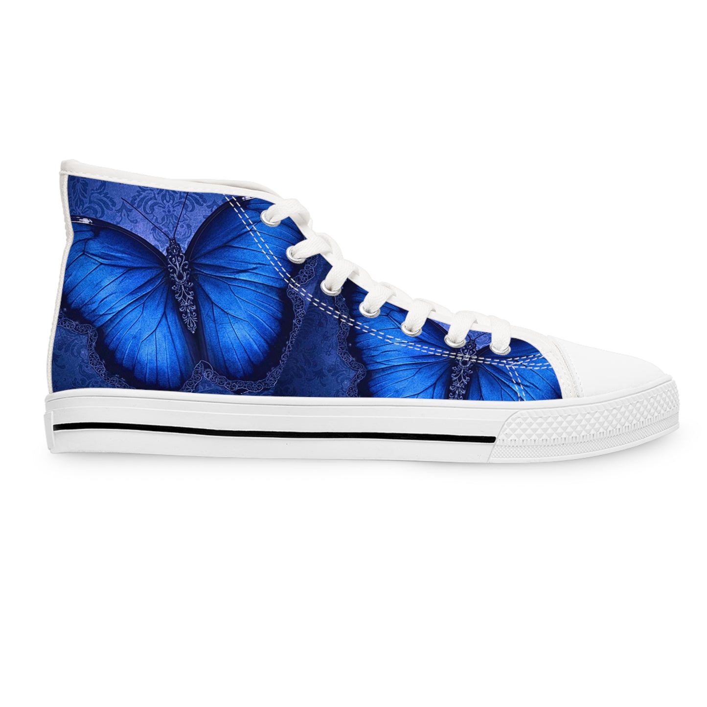 Blue Butterfly Print High Top Sneakers | Floral Insect Pattern