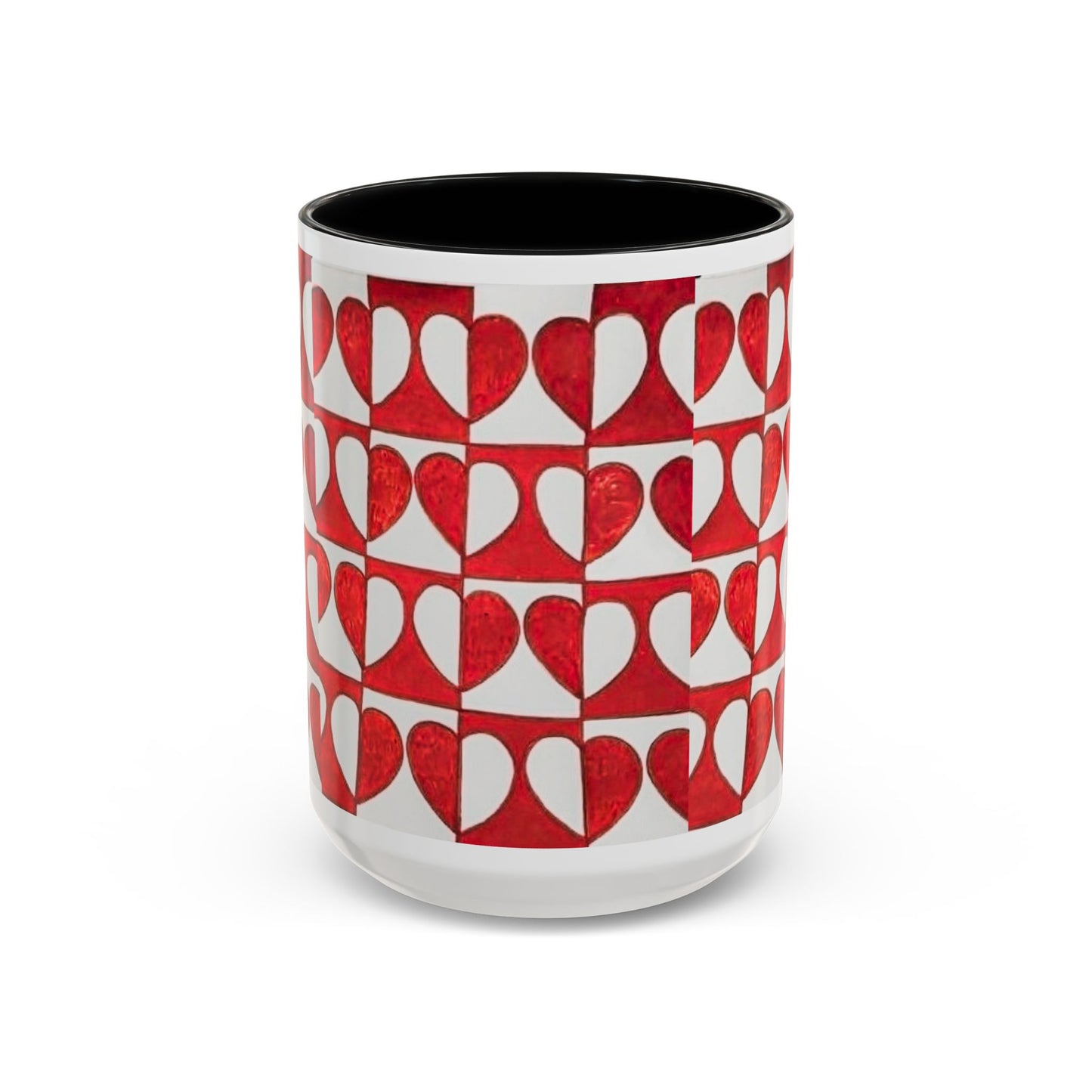 Red Heart Pattern Accent Coffee Mug | Checkerboard Valentine Ceramic Mug