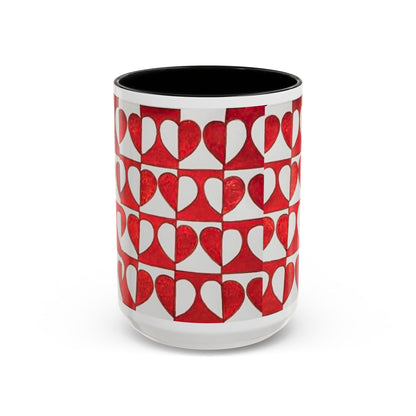 Red Heart Pattern Accent Coffee Mug | Checkerboard Valentine Ceramic Mug